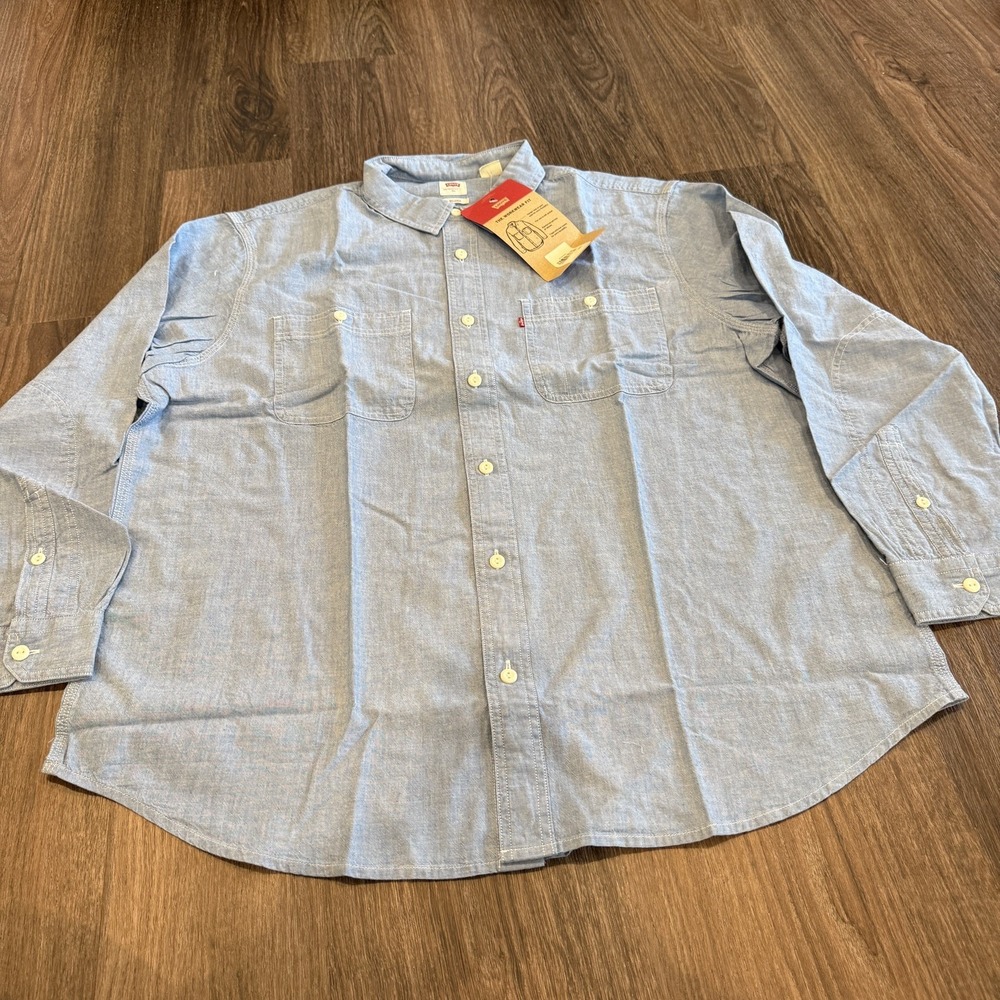 LEVI'S Men Long Sleeve Standard Fit Casual Western Light Denim Shirt Size XL